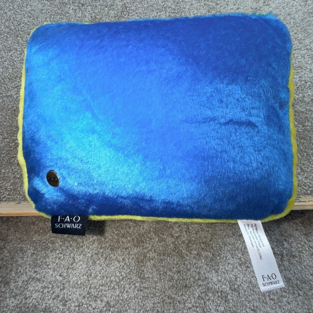 FAO Schwarz Pixel Game Over‎ Plush Pillow Retro 8-Bit Gaming Decor Blue Yellow